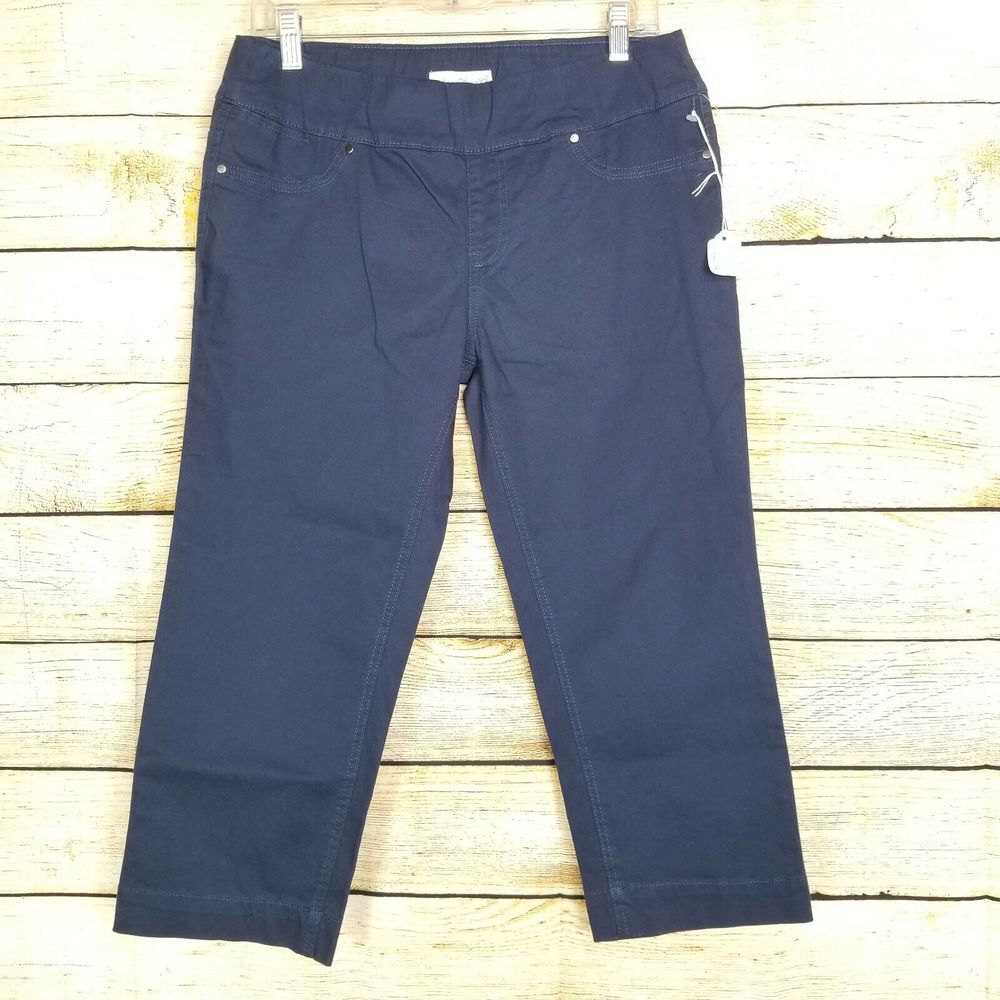 Karen Hart Womens Capri Pants‎ Size 6 Navy Blue Pull On Stretch Flat Front Work